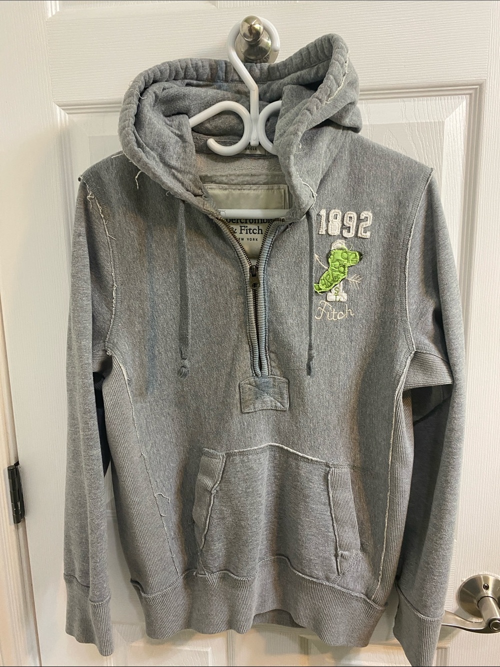 Vintage Abercrombie & Fitch 1/2 Zip Muscle Grey Hoodie Men's Small Y2K Casual